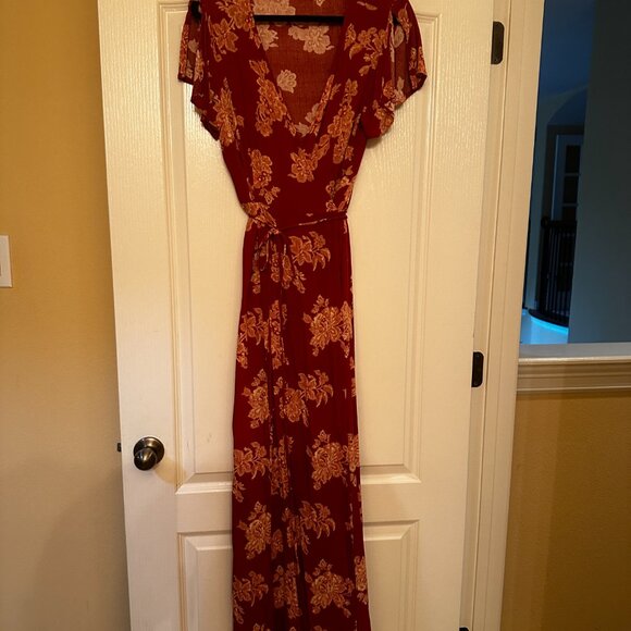 Lulu's Heart of Marigold Rust Red Floral Print Wrap Maxi Dress Size L - Picture 4 of 10